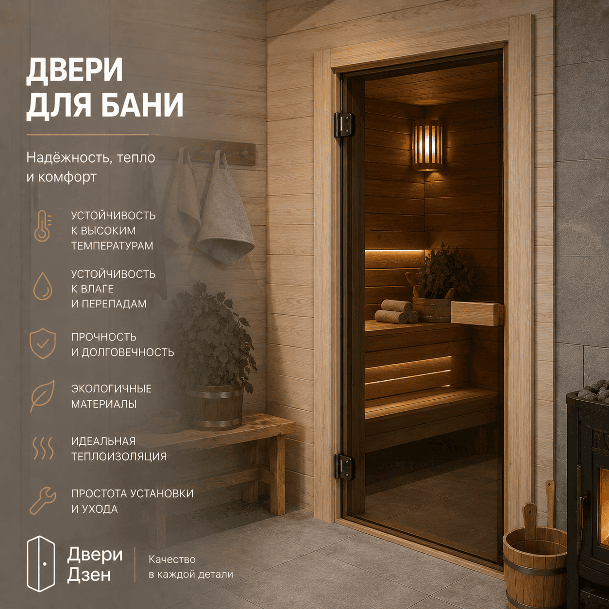 Двери для бани и сауны — деревянные и стеклянные, купить в Туле