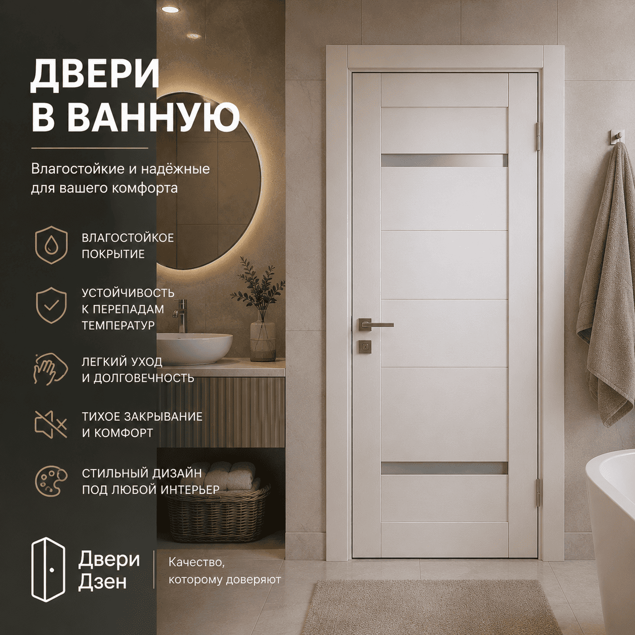 Двери в ванную и туалет — влагостойкие, купить в Туле