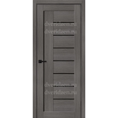 Межкомнатная дверь эко шпон серая мелинга черное стекло