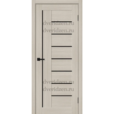 Межкомнатная дверь эко шпон кремовая мелинга черное стекло