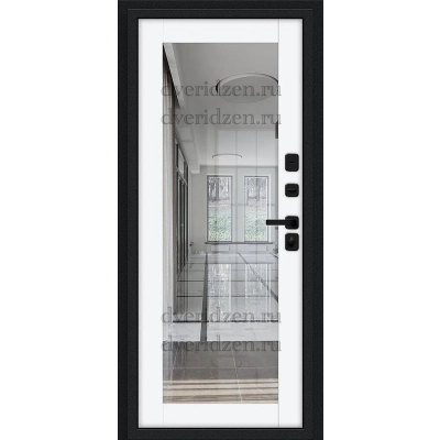 Входная дверь с терморазрывом с зеркалом термо флеш МФ белый шелк